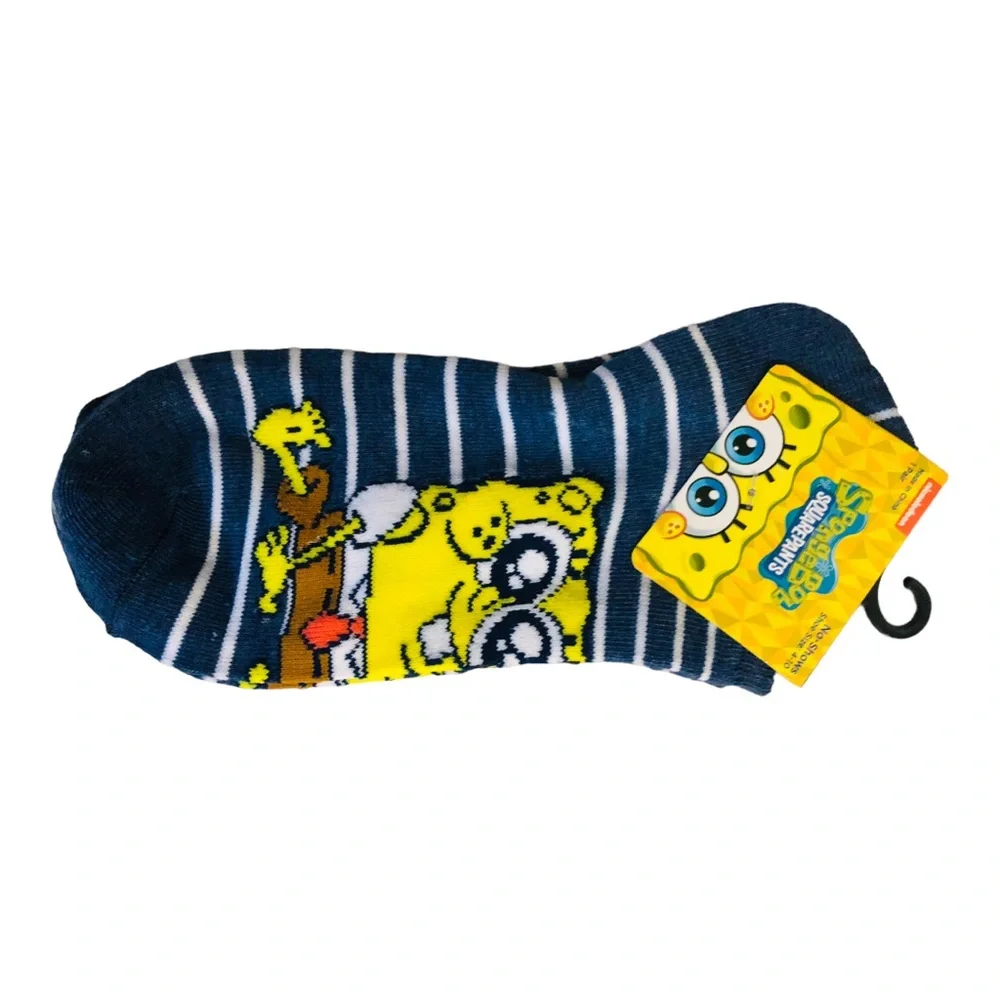 2‎ pairs Nickelodeon Spongebob Squarepants blue white striped no show socks FREE